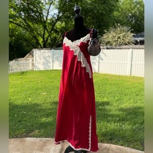 Vintage lace red long slip dress